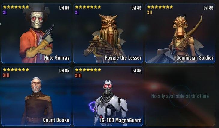 Este grupo de separatistas es el mejor equipo de early game en SWGOH